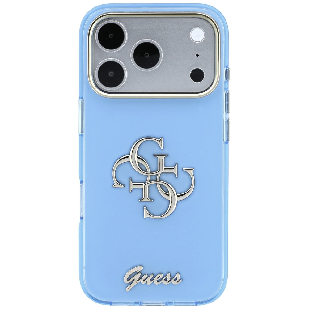 Guess IML 4G Script Metal dėklas iPhone 17 Pro / 18 Pro - šviesiai mėlyna -- iPhone 17 Pro / iPhone 18 Pro
