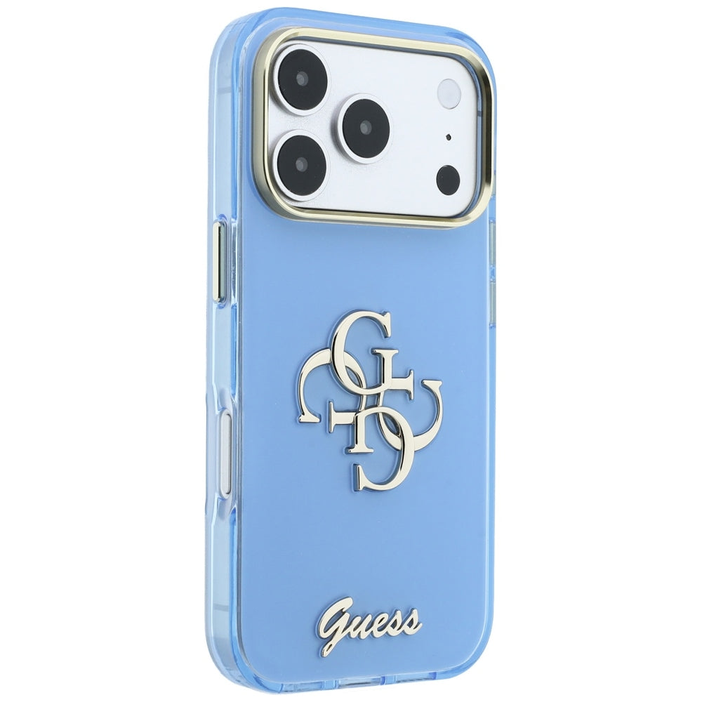 Guess IML 4G Script Metal dėklas iPhone 17 Pro / 18 Pro - šviesiai mėlyna -- iPhone 17 Pro / iPhone 18 Pro
