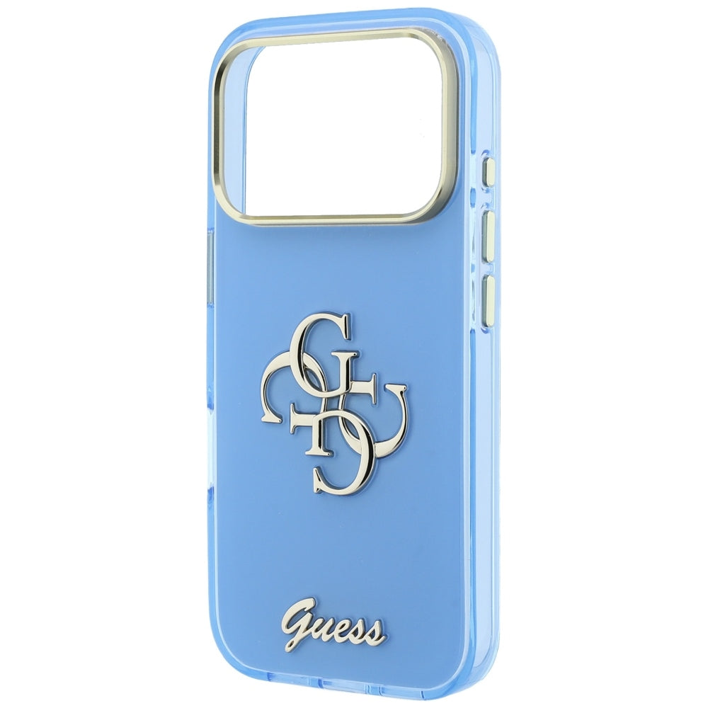 Guess IML 4G Script Metal dėklas iPhone 17 Pro / 18 Pro - šviesiai mėlyna -- iPhone 17 Pro / iPhone 18 Pro