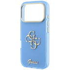 Guess IML 4G Script Metal dėklas iPhone 17 Pro / 18 Pro - šviesiai mėlyna -- iPhone 17 Pro / iPhone 18 Pro