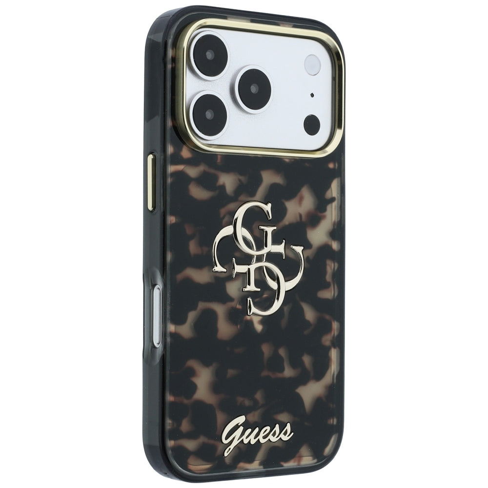 Guess IML 4G Script Metal dėklas skirtas iPhone 17 Pro Max / 18 Pro Max - Juoda ir ruda -- iPhone 17 Pro Max / iPhone 18...