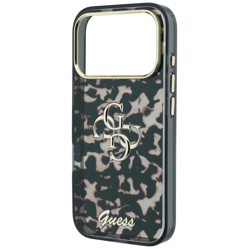 Guess IML 4G Script Metal dėklas skirtas iPhone 17 Pro Max / 18 Pro Max - Juoda ir ruda -- iPhone 17 Pro Max / iPhone 18...