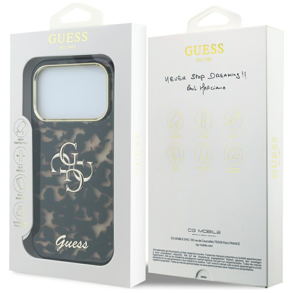 Guess IML 4G Script Metal dėklas skirtas iPhone 17 Pro Max / 18 Pro Max - Juoda ir ruda -- iPhone 17 Pro Max / iPhone 18...