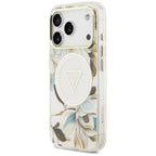Guess IML Glitter Flowers Triangle MagSafe dėklas iPhone 17 Pro / 18 Pro - Balta -- iPhone 17 Pro / iPhone 18 Pro