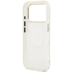 Guess IML Glitter Flowers Triangle MagSafe dėklas iPhone 17 Pro / 18 Pro - Balta -- iPhone 17 Pro / iPhone 18 Pro