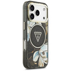 Guess IML Glitter Flowers Triangle MagSafe dėklas iPhone 17 Pro / 18 Pro - Juoda -- iPhone 17 Pro / iPhone 18 Pro