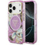 Guess IML Glitter Flowers Triangle MagSafe dėklas iPhone 17 Pro / 18 Pro - Violetinė -- iPhone 17 Pro / iPhone 18 Pro