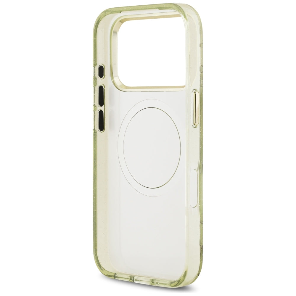 Guess IML Glitter Flowers Triangle MagSafe dėklas iPhone 17 Pro / 18 Pro - Žalias -- iPhone 17 Pro / iPhone 18 Pro