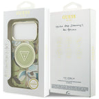 Guess IML Glitter Flowers Triangle MagSafe dėklas iPhone 17 Pro / 18 Pro - Žalias -- iPhone 17 Pro / iPhone 18 Pro