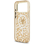 Guess IML Leopard Glitter Triangle Logo MagSafe dėklas iPhone 17 Pro / 18 Pro - Ruda -- iPhone 17 Pro / iPhone 18 Pro