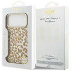 Guess IML Leopard Glitter Triangle Logo MagSafe dėklas iPhone 17 Pro / 18 Pro - Ruda -- iPhone 17 Pro / iPhone 18 Pro