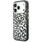 Guess IML Leopard Glitter Triangle Logo MagSafe dėklas iPhone 17 Pro / 18 Pro - Juoda -- iPhone 17 Pro / iPhone 18 Pro