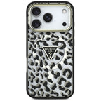 Guess IML Leopard Glitter Triangle Logo MagSafe dėklas iPhone 17 Pro / 18 Pro - Juoda -- iPhone 17 Pro / iPhone 18 Pro