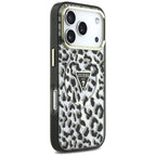 Guess IML Leopard Glitter Triangle Logo MagSafe dėklas iPhone 17 Pro / 18 Pro - Juoda -- iPhone 17 Pro / iPhone 18 Pro