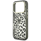 Guess IML Leopard Glitter Triangle Logo MagSafe dėklas iPhone 17 Pro / 18 Pro - Juoda -- iPhone 17 Pro / iPhone 18 Pro