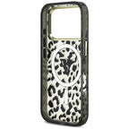 Guess IML Leopard Glitter Triangle Logo MagSafe dėklas iPhone 17 Pro / 18 Pro - Juoda -- iPhone 17 Pro / iPhone 18 Pro