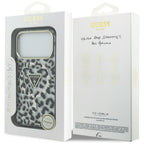 Guess IML Leopard Glitter Triangle Logo MagSafe dėklas iPhone 17 Pro / 18 Pro - Juoda -- iPhone 17 Pro / iPhone 18 Pro