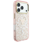Guess IML Leopard Glitter Triangle Logo MagSafe dėklas iPhone 17 Pro / 18 Pro - Rožinė -- iPhone 17 Pro / iPhone 18 Pro