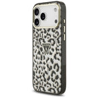 Guess IML Leopard Glitter Triangle Logo MagSafe dėklas iPhone 17 Pro Max / 18 Pro Max - Juoda -- iPhone 17 Pro Max /...