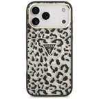 Guess IML Leopard Glitter Triangle Logo MagSafe dėklas iPhone 17 Pro Max / 18 Pro Max - Juoda -- iPhone 17 Pro Max /...