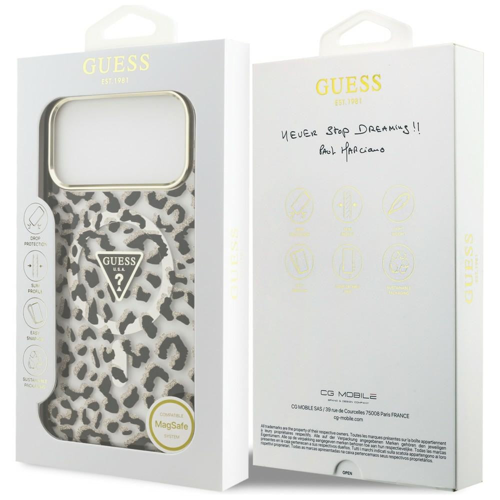 Guess IML Leopard Glitter Triangle Logo MagSafe dėklas iPhone 17 Pro Max / 18 Pro Max - Juoda -- iPhone 17 Pro Max /...