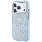 Guess IML Leopard Glitter Triangle Logo MagSafe dėklas iPhone 17 Pro Max / 18 Pro Max - Mėlyna -- iPhone 17 Pro Max /...