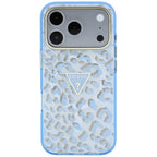 Guess IML Leopard Glitter Triangle Logo MagSafe dėklas iPhone 17 Pro Max / 18 Pro Max - Mėlyna -- iPhone 17 Pro Max /...