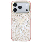 Guess IML Leopard Glitter Triangle Logo MagSafe dėklas iPhone 17 Pro Max / 18 Pro Max - Rožinė -- iPhone 17 Pro Max /...