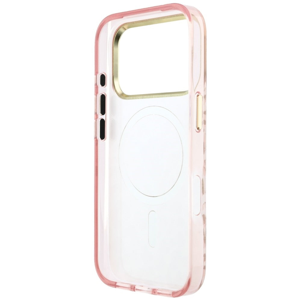 Guess IML Leopard Glitter Triangle Logo MagSafe dėklas iPhone 17 Pro Max / 18 Pro Max - Rožinė -- iPhone 17 Pro Max /...