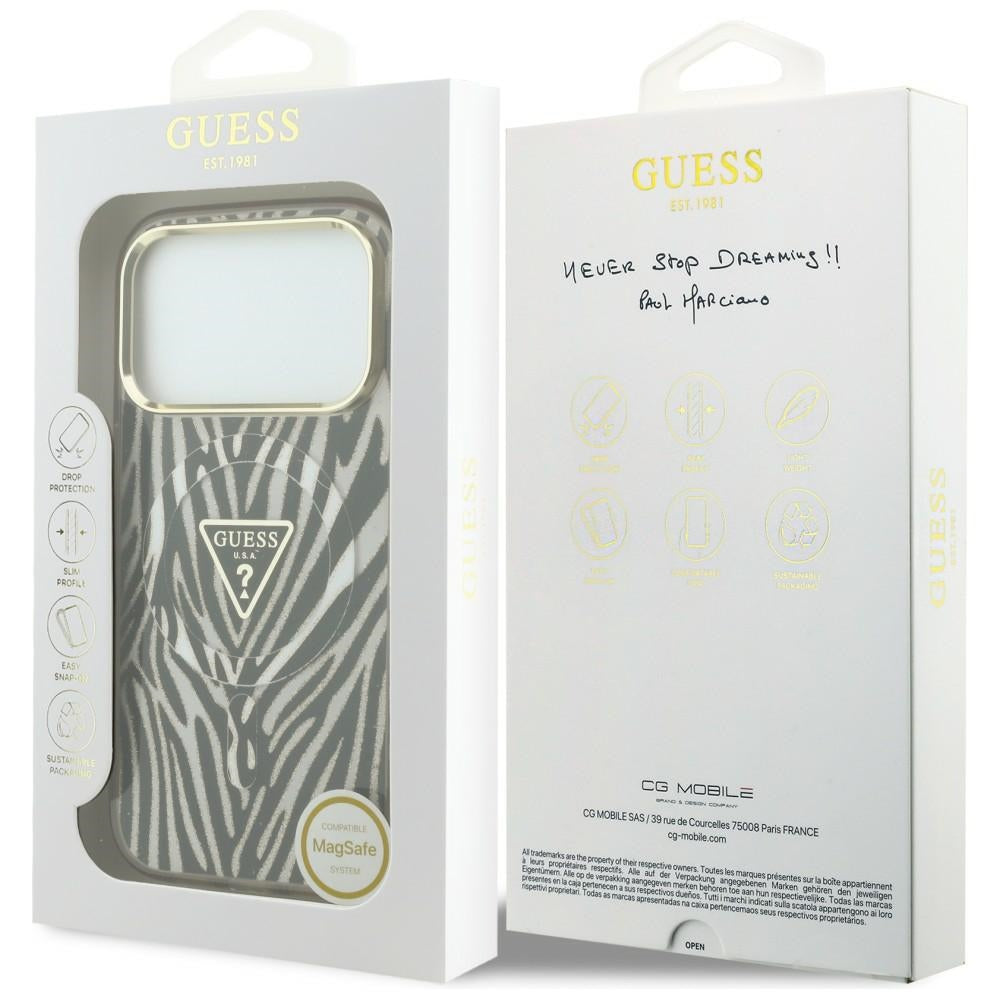 Guess IML Zebra Glitter Triangle Logo MagSafe iPhone 17 Pro / 18 Pro Case - Gold -- iPhone 17 Pro / iPhone 18 Pro