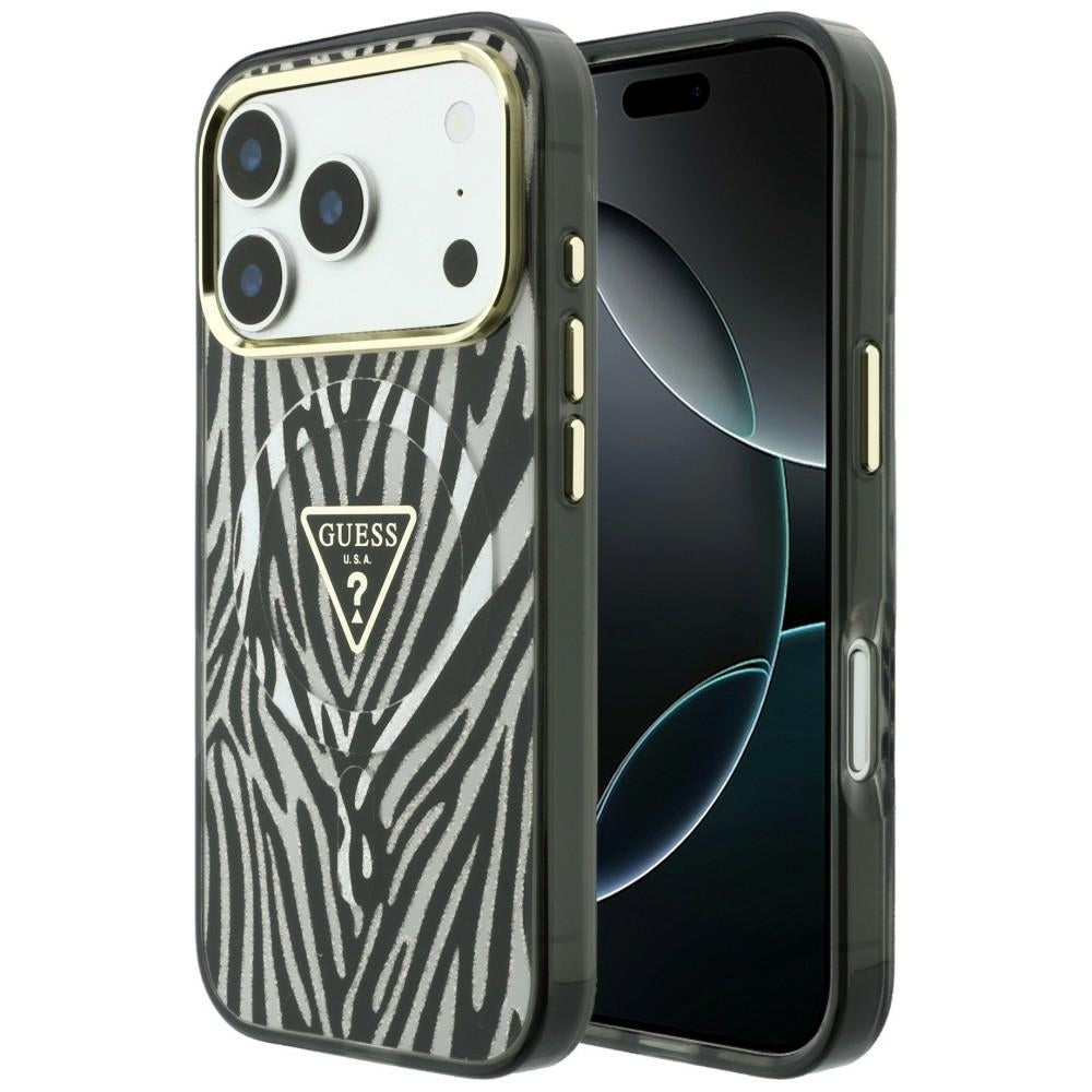 Guess IML Zebra Glitter Triangle Logo MagSafe dėklas skirtas iPhone 17 Pro Max / 18 Pro Max - Sidabrinė -- iPhone 17 Pro...