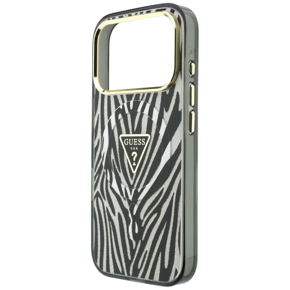 Guess IML Zebra Glitter Triangle Logo MagSafe dėklas skirtas iPhone 17 Pro Max / 18 Pro Max - Sidabrinė -- iPhone 17 Pro...