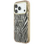 Guess IML Zebra Glitter Triangle Logo MagSafe dėklas skirtas iPhone 17 Pro Max / 18 Pro Max - Auksinė -- iPhone 17 Pro...