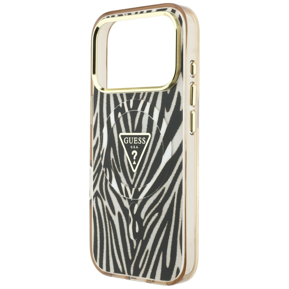 Guess IML Zebra Glitter Triangle Logo MagSafe dėklas skirtas iPhone 17 Pro Max / 18 Pro Max - Auksinė -- iPhone 17 Pro...