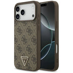 Guess Leather 4G Triangle Strass MagSafe dėklas skirtas iPhone 17 Pro Max / 18 Pro Max - Ruda -- iPhone 17 Pro Max /...