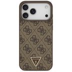 Guess Leather 4G Triangle Strass MagSafe dėklas skirtas iPhone 17 Pro Max / 18 Pro Max - Ruda -- iPhone 17 Pro Max /...