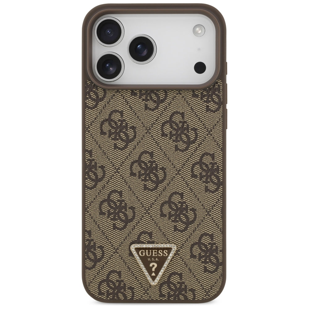 Guess Leather 4G Triangle Strass MagSafe dėklas skirtas iPhone 17 Pro Max / 18 Pro Max - Ruda -- iPhone 17 Pro Max /...