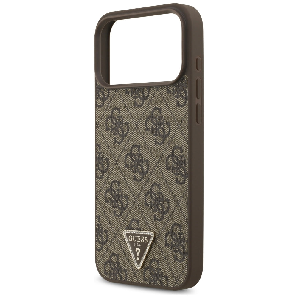 Guess Leather 4G Triangle Strass MagSafe dėklas skirtas iPhone 17 Pro Max / 18 Pro Max - Ruda -- iPhone 17 Pro Max /...
