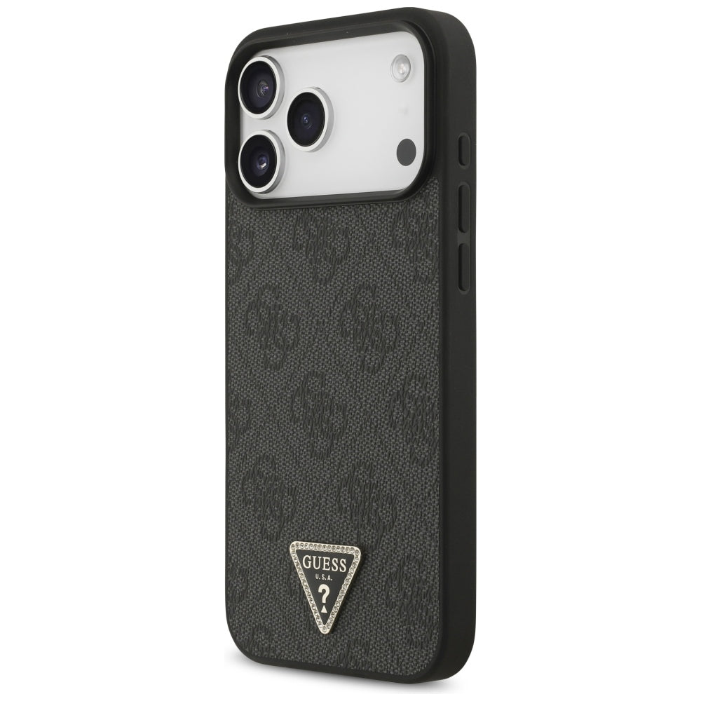 Guess Leather 4G Triangle Strass MagSafe dėklas skirtas iPhone 17 Pro Max / 18 Pro Max - Juoda -- iPhone 17 Pro Max /...