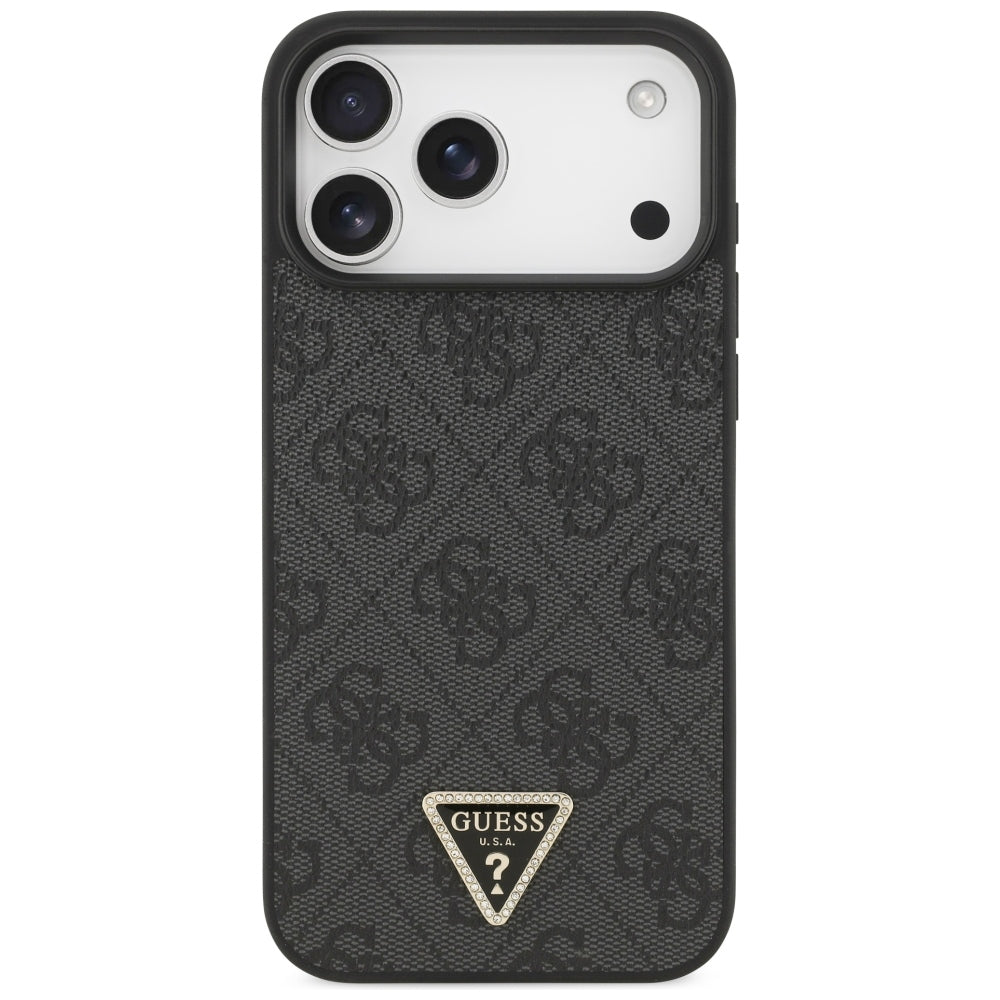 Guess Leather 4G Triangle Strass MagSafe dėklas skirtas iPhone 17 Pro Max / 18 Pro Max - Juoda -- iPhone 17 Pro Max /...