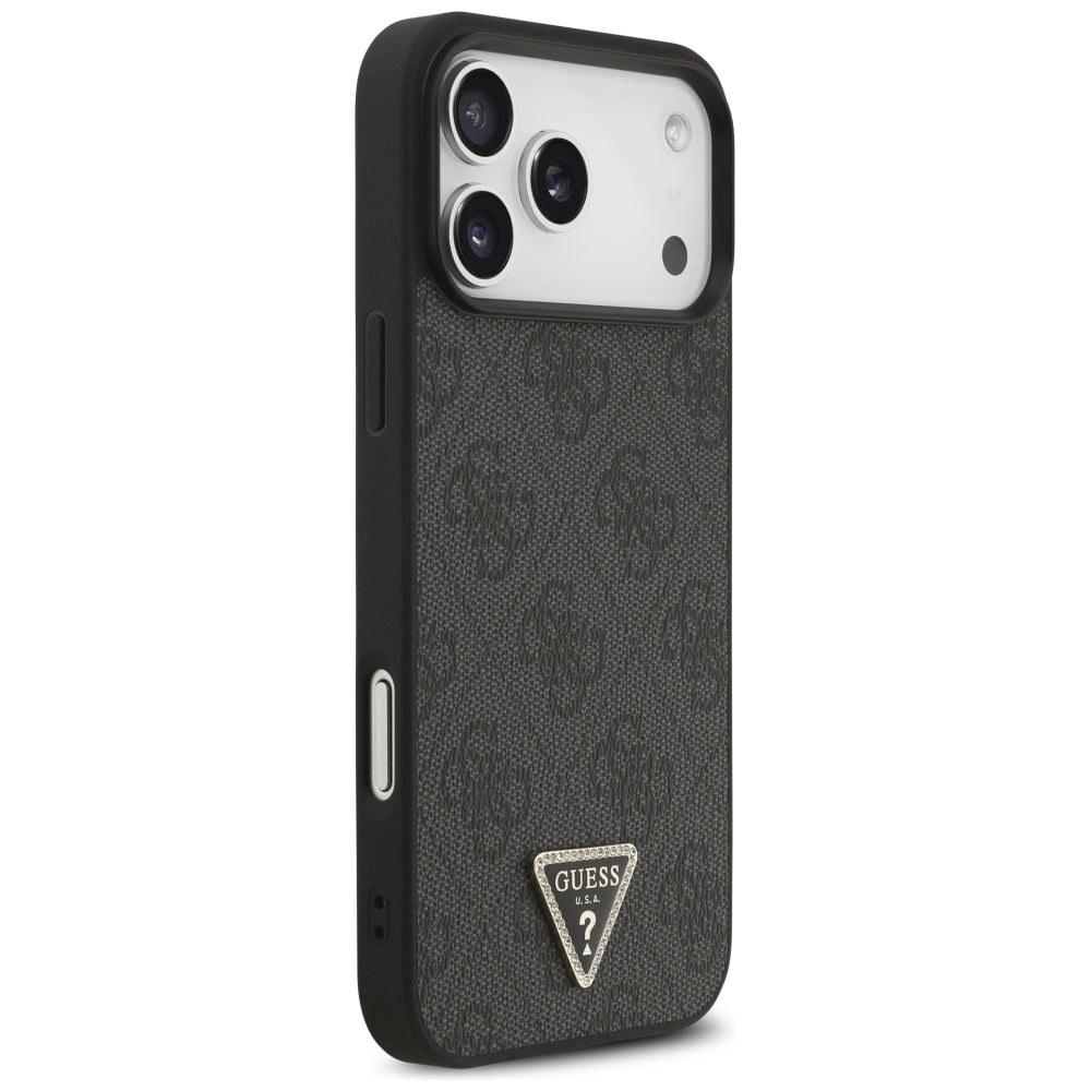 Guess Leather 4G Triangle Strass MagSafe dėklas skirtas iPhone 17 Pro Max / 18 Pro Max - Juoda -- iPhone 17 Pro Max /...