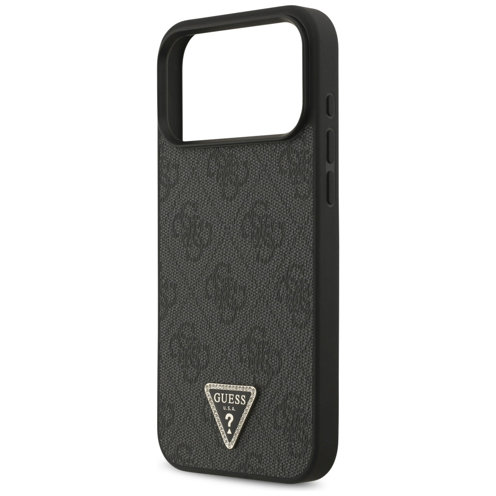 Guess Leather 4G Triangle Strass MagSafe dėklas skirtas iPhone 17 Pro Max / 18 Pro Max - Juoda -- iPhone 17 Pro Max /...