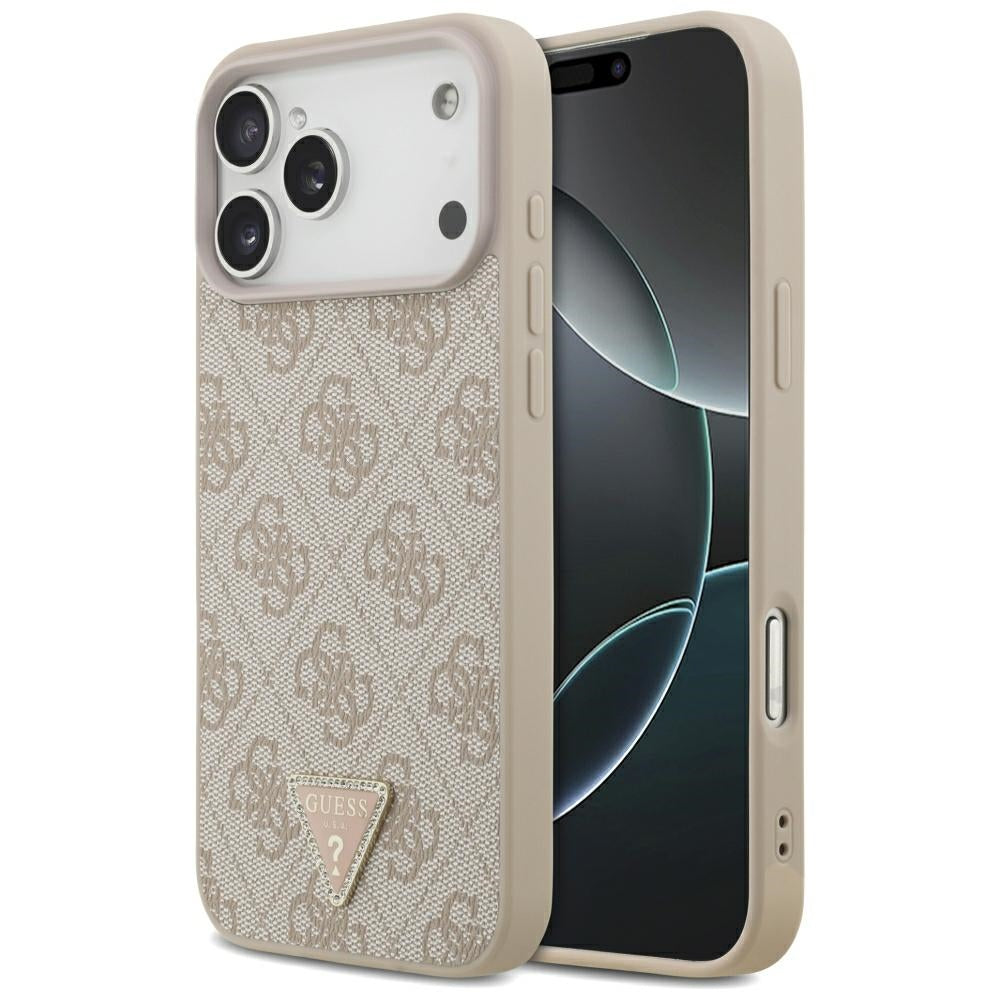 Guess Leather 4G Triangle Strass MagSafe dėklas skirtas iPhone 17 Pro Max / 18 Pro Max - Rožinė -- iPhone 17 Pro Max /...