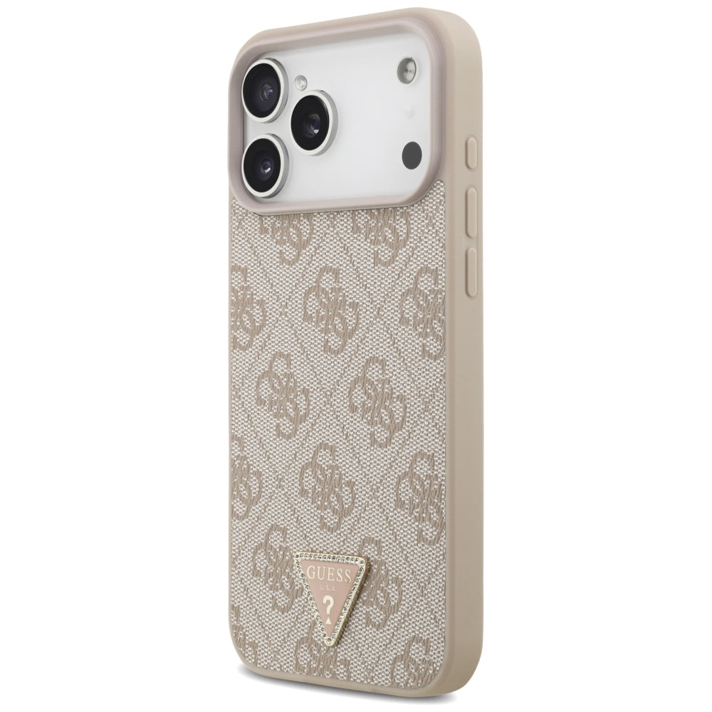 Guess Leather 4G Triangle Strass MagSafe dėklas skirtas iPhone 17 Pro Max / 18 Pro Max - Rožinė -- iPhone 17 Pro Max /...