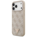 Guess Leather 4G Triangle Strass MagSafe dėklas skirtas iPhone 17 Pro Max / 18 Pro Max - Rožinė -- iPhone 17 Pro Max /...