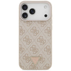 Guess Leather 4G Triangle Strass MagSafe dėklas skirtas iPhone 17 Pro Max / 18 Pro Max - Rožinė -- iPhone 17 Pro Max /...