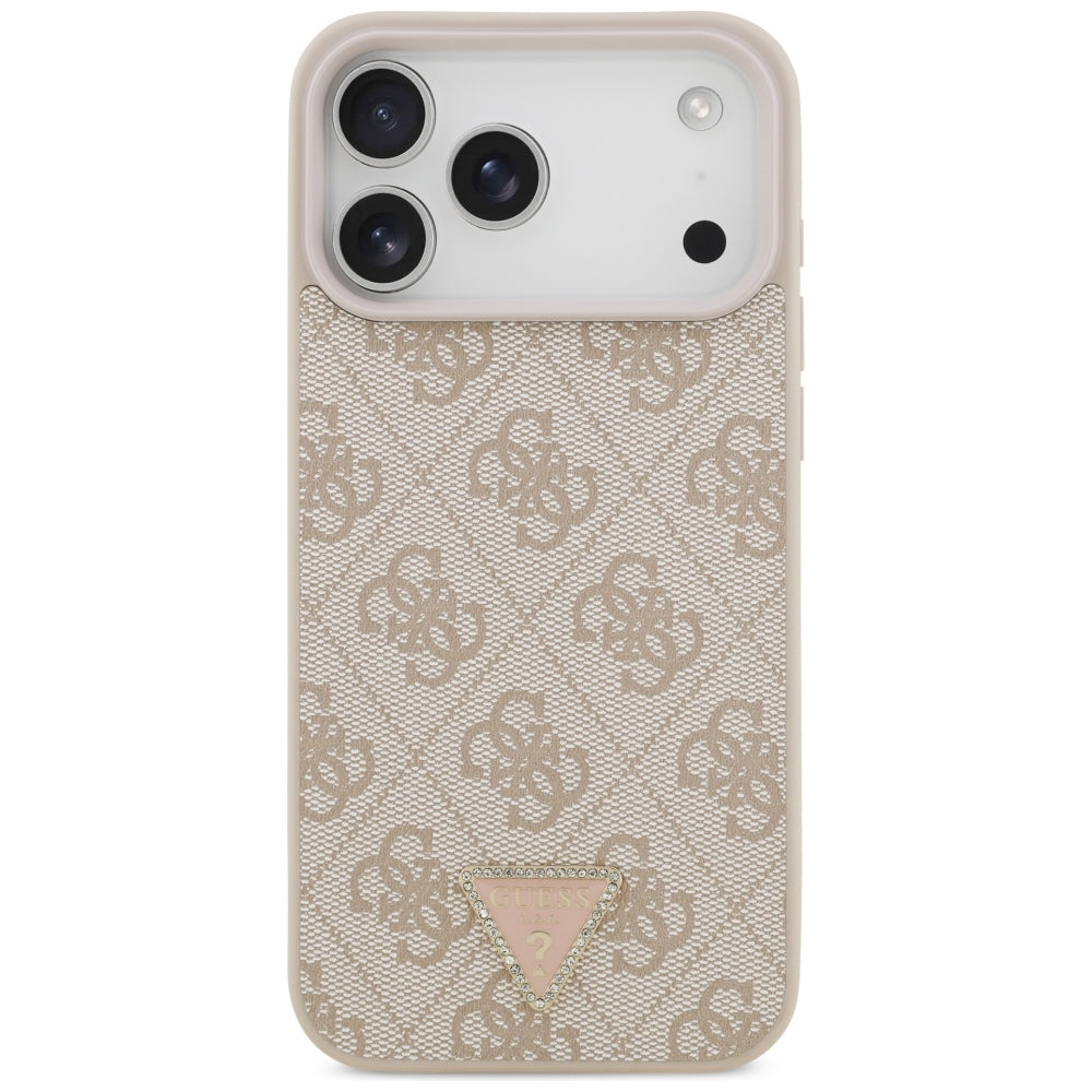 Guess Leather 4G Triangle Strass MagSafe dėklas skirtas iPhone 17 Pro Max / 18 Pro Max - Rožinė -- iPhone 17 Pro Max /...