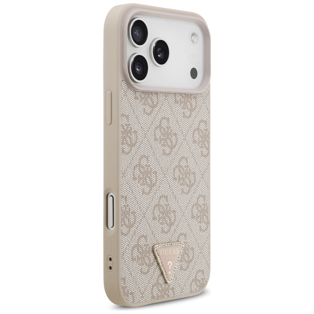 Guess Leather 4G Triangle Strass MagSafe dėklas skirtas iPhone 17 Pro Max / 18 Pro Max - Rožinė -- iPhone 17 Pro Max /...
