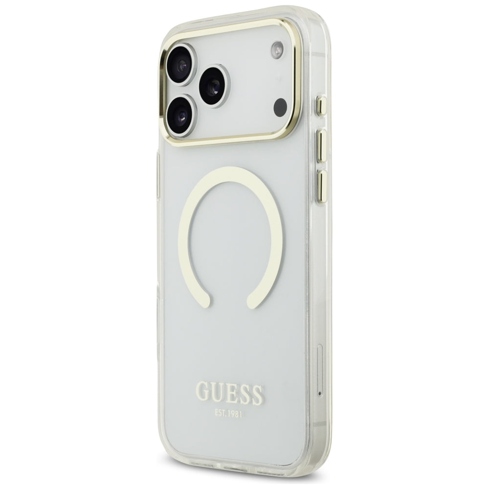 Guess Metalinio Kontūro MagSafe dėklas iPhone 17 Pro Max / 18 Pro Max - auksinė -- iPhone 17 Pro Max / iPhone 18 Pro Max