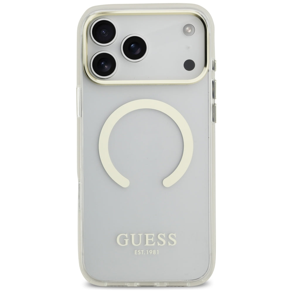 Guess Metalinio Kontūro MagSafe dėklas iPhone 17 Pro Max / 18 Pro Max - auksinė -- iPhone 17 Pro Max / iPhone 18 Pro Max